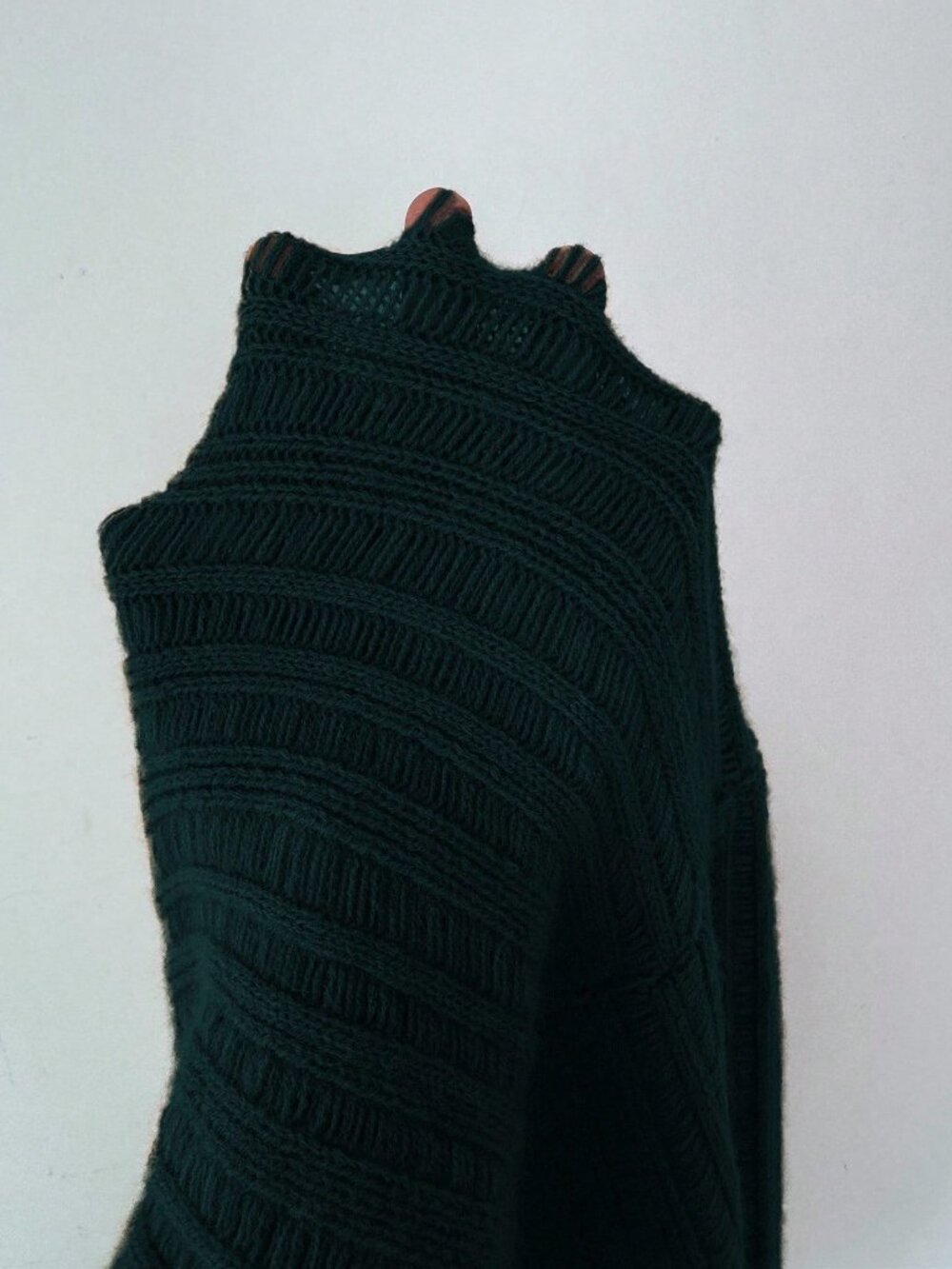 Dark Green Casual Women's Asymmetrical Rib-Knit Batwing Pullover - Picture 7 of 7